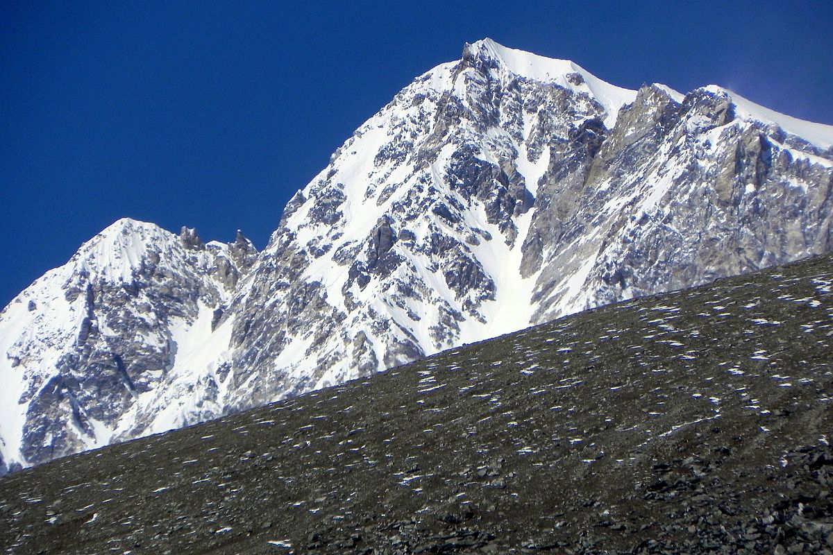 12 First View Of Shishapangma Southwest Face Close Up From Plateau As Trek Nears Shishapangma Southwest Advanced Base Camp My first real view of Shishapangma Southwest Face is from a boulder-studded plateau as the trek nears Shishapangma Southwest Advanced Base Camp.